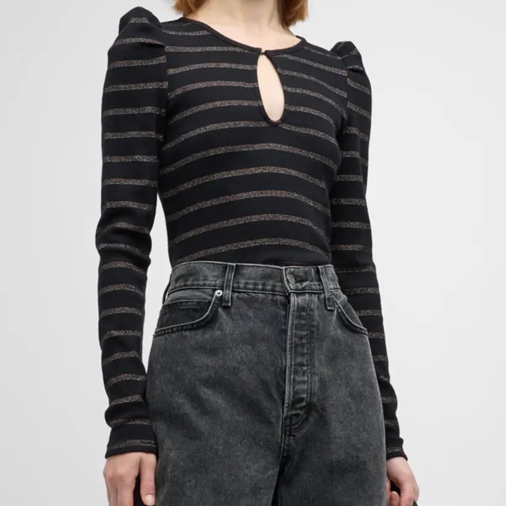 Veronica Beard Danessa Sparkly Stripe Long-Sleeve Top Shirt Women’s XS Shimmer